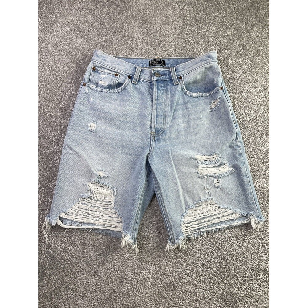 Abercrombie & Fitch High Rise 9” Shorts Womens 28 Distressed Raw Hem Button Fly